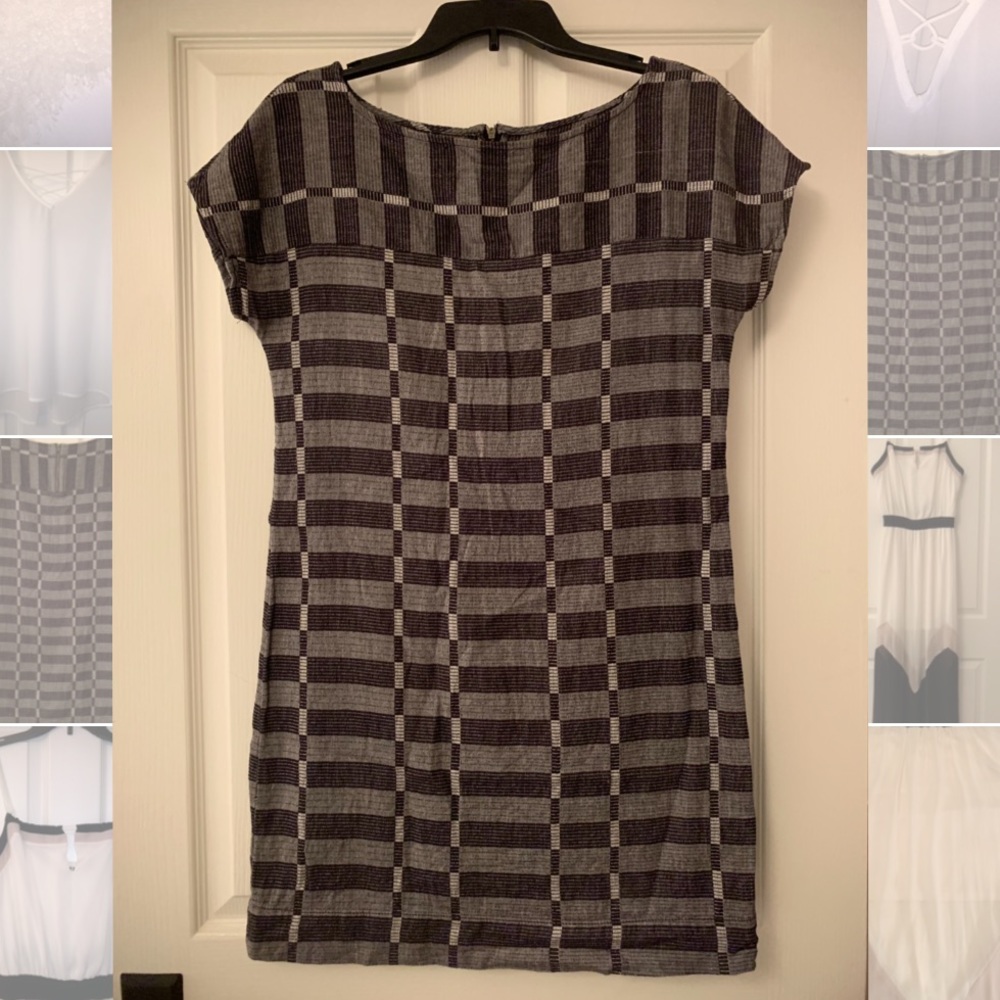 “Lou & Grey” Cotton Shift Dress, Black/Gray Check